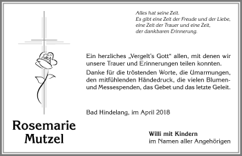 Traueranzeige von Rosemarie Mutzel von Allgäuer Anzeigeblatt