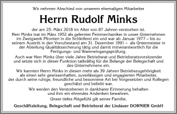 Traueranzeige von Rudolf Minks von Allgäuer Zeitung, Füssen