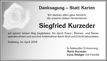 Traueranzeige von Siegfried Kurzeder von Allgäuer Zeitung,Kempten