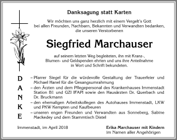 Traueranzeige von Siegfried Marchauser von Allgäuer Anzeigeblatt