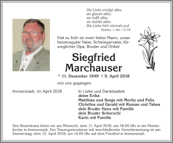 Traueranzeige von Siegfried Marchauser von Allgäuer Anzeigeblatt