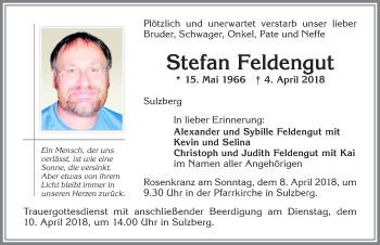 Traueranzeige von Stefan Feldengut von Allgäuer Zeitung,Kempten