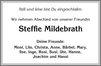 Traueranzeige von Steffie Mildebrath von Allgäuer Anzeigeblatt