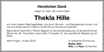 Traueranzeige von Thekla Hille von Memminger Zeitung