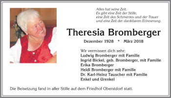 Traueranzeige von Theresia Bromberger von Allgäuer Anzeigeblatt