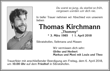 Traueranzeige von Thomas Kirchmann von Allgäuer Zeitung