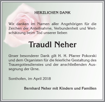 Traueranzeige von Traudl Neher von Allgäuer Anzeigeblatt