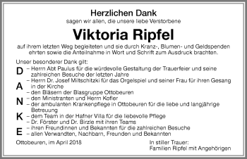 Traueranzeige von Viktoria Ripfel von Memminger Zeitung