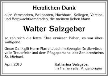 Traueranzeige von Walter Salzgeber von Allgäuer Zeitung, Füssen