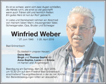 Traueranzeige von Winfried Weber von Memminger Zeitung