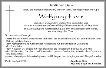 Traueranzeige von Wolfgang Heer von Allgäuer Zeitung, Füssen