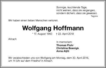 Traueranzeige von Wolfgang Hoffmann von Memminger Zeitung