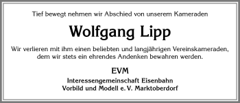 Traueranzeige von Wolfgang Lipp von Allgäuer Zeitung