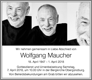 Traueranzeige von Wolfgang Maucher von Allgäuer Zeitung, Marktoberdorf