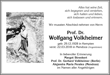 Traueranzeige von Wolfgang Volkheimer von Allgäuer Zeitung,Kempten