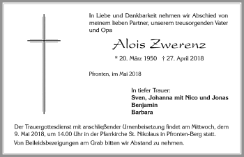 Traueranzeige von Alois Zwektenz von Allgäuer Zeitung, Füssen
