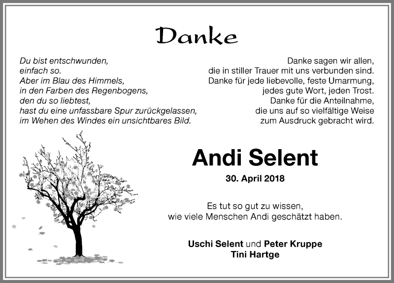  Traueranzeige für Andi Selent vom 19.05.2018 aus Memminger Zeitung