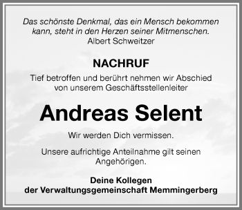 Traueranzeige von Andreas Selent von Memminger Zeitung