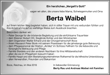 Traueranzeige von Berta Waibel von Memminger Zeitung