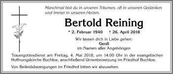 Traueranzeige von Bertold Reining von Allgäuer Zeitung, Kaufbeuren/Buchloe