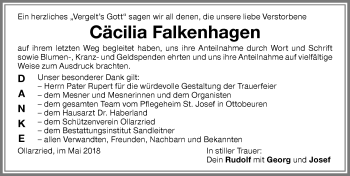Traueranzeige von Cäcilia Falkenhagen von Memminger Zeitung