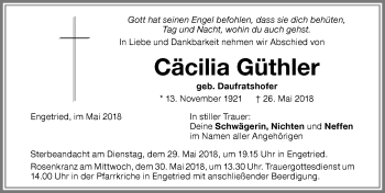 Traueranzeige von Cäcilia Güthler von Memminger Zeitung