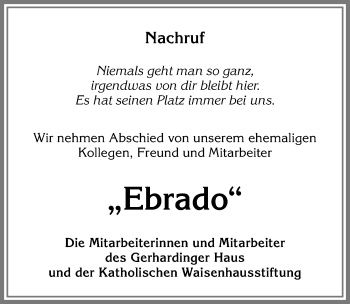 Traueranzeige von Ebrado  von Allgäuer Zeitung,Kempten