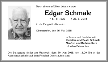 Traueranzeige von Edgar Schmale von Allgäuer Anzeigeblatt
