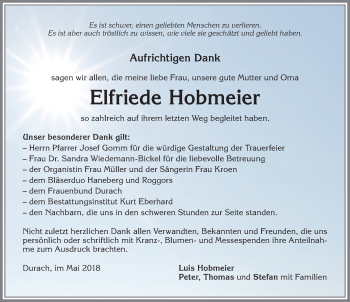 Traueranzeige von Elfriede Hobmeier von Allgäuer Zeitung,Kempten