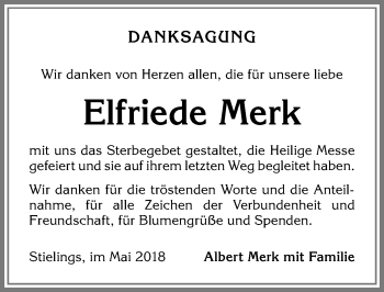 Traueranzeige von Elfriede Merk von Allgäuer Zeitung,Kempten