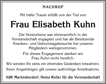 Traueranzeige von Elisabeth Kuhn von Allgäuer Zeitung, Marktoberdorf