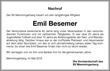 Traueranzeige von Emil Besemer von Memminger Zeitung