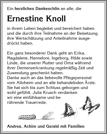 Traueranzeige von Ernestine Knoll von Allgäuer Anzeigeblatt