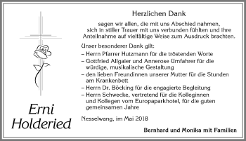 Traueranzeige von Erni Holderied von Allgäuer Zeitung, Füssen