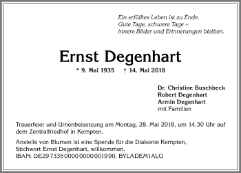 Traueranzeige von Ernst Degenhart von Allgäuer Zeitung,Kempten