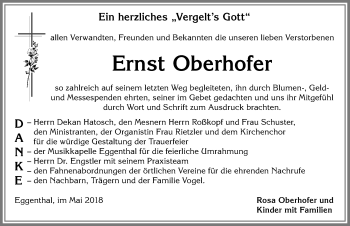 Traueranzeige von Ernst Oberhofer von Allgäuer Zeitung, Kaufbeuren/Buchloe