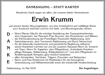 Traueranzeige von Erwin Krumm von Allgäuer Zeitung,Kempten