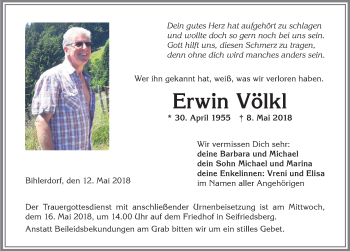 Traueranzeige von Erwin Völkl von Allgäuer Anzeigeblatt