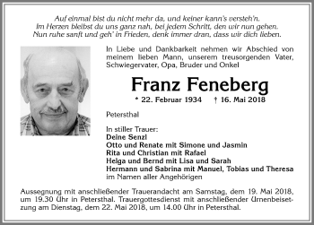 Traueranzeige von Franz Feneberg von Allgäuer Zeitung,Kempten