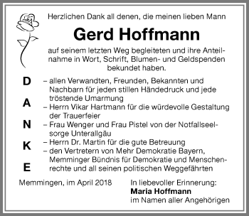 Traueranzeige von Gerd Hoffmann von Memminger Zeitung