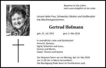 Traueranzeige von Gertrud Hofmann von Memminger Zeitung