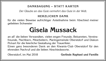 Traueranzeige von Gisela Mussack von Allgäuer Anzeigeblatt