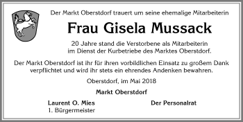 Traueranzeige von Gisela Mussack von Allgäuer Anzeigeblatt