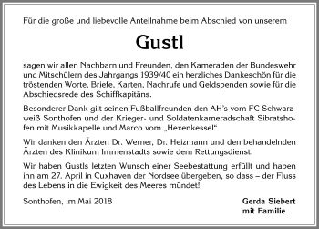 Traueranzeige von Gustl  von Allgäuer Anzeigeblatt