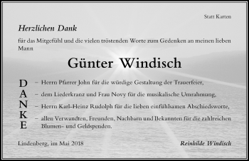 Traueranzeige von Günter Windisch von Der Westallgäuer
