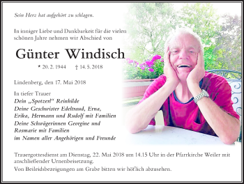 Traueranzeige von Günter Windisch von Der Westallgäuer