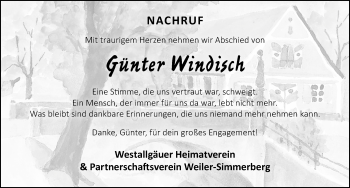 Traueranzeige von Günter Windisch von Der Westallgäuer