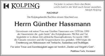 Traueranzeige von Günther Hassmann von Allgäuer Zeitung, Kaufbeuren/Buchloe