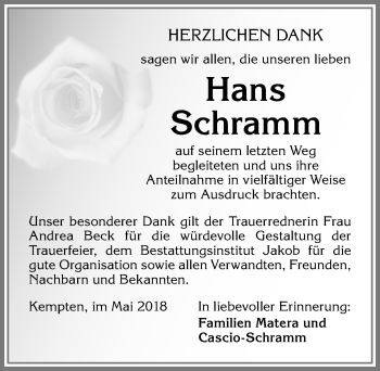 Traueranzeige von Hans Schramm von Allgäuer Zeitung,Kempten