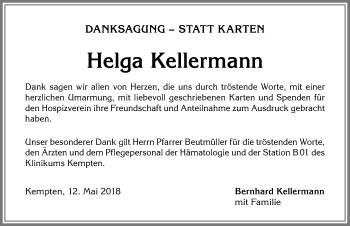 Traueranzeige von Helga Kellermann von Allgäuer Zeitung,Kempten